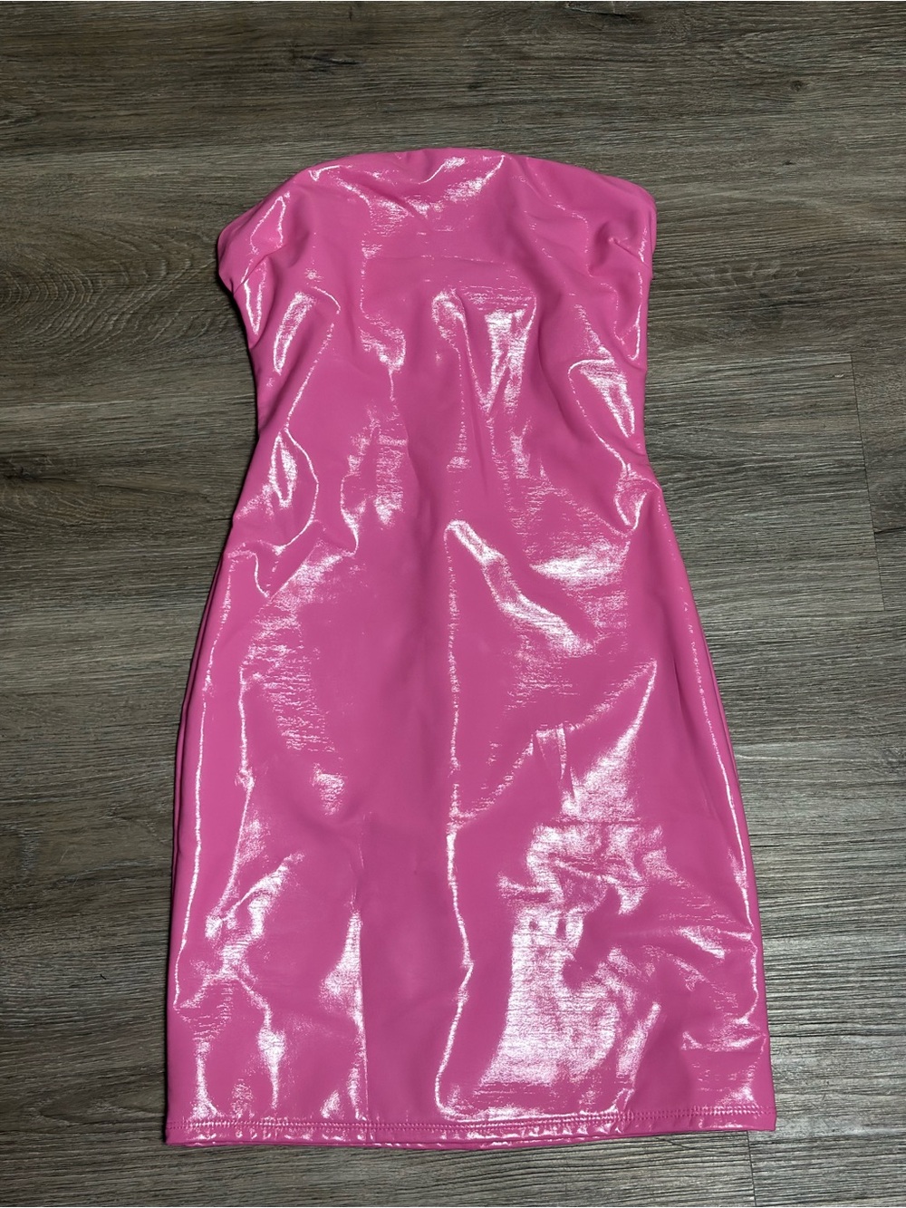 naked wardrobe Shiny Pink Strapless Vinyl Bodycon Dress